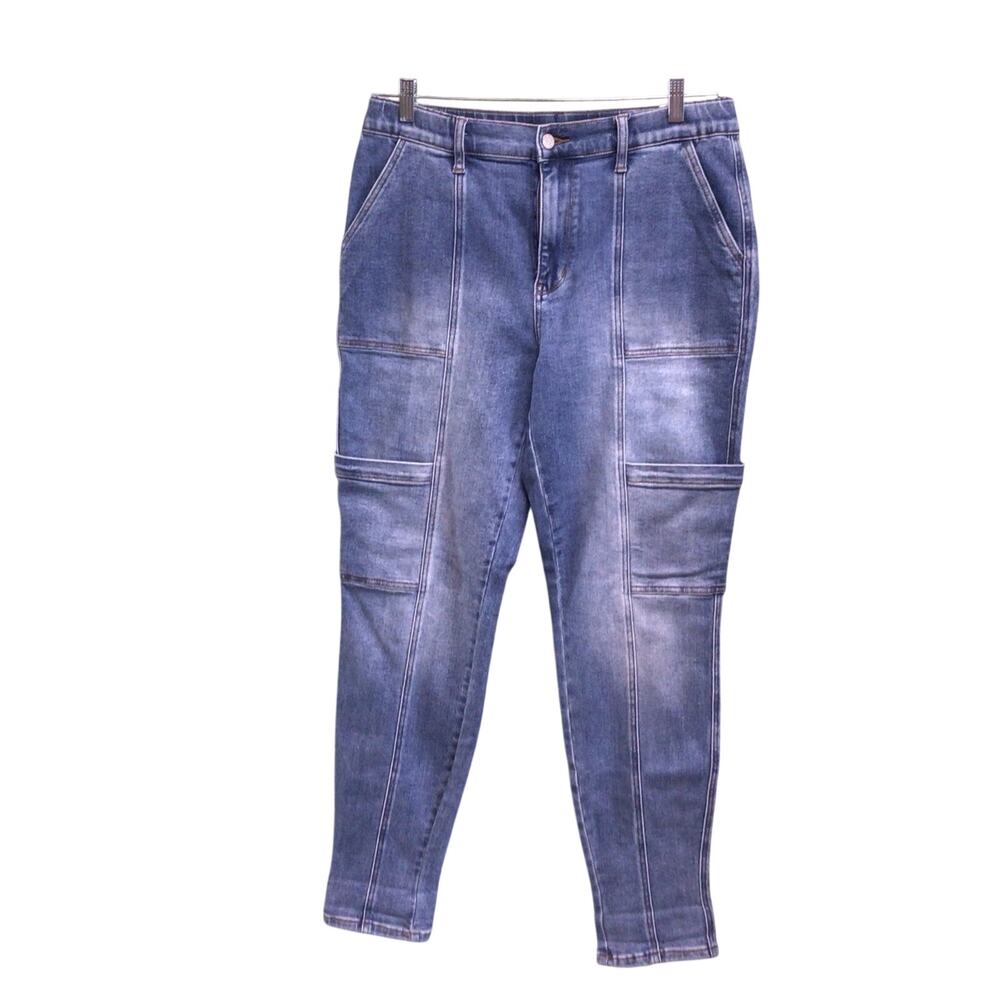 Judy Blue Womens Mid Rise Cargo Jogger Fit Medium Wash Jeans Size 11/30  Regular
